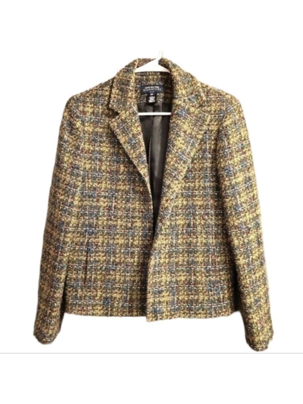 Jones New York Y2K Tweed Wool Plaid Blazer Jacket Academic Vintage Petite 12P